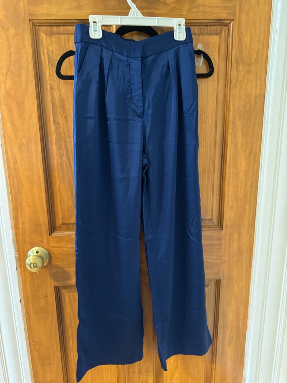 Abercrombie & Fitch Navy Sloane Wide-Leg Satin Trousers